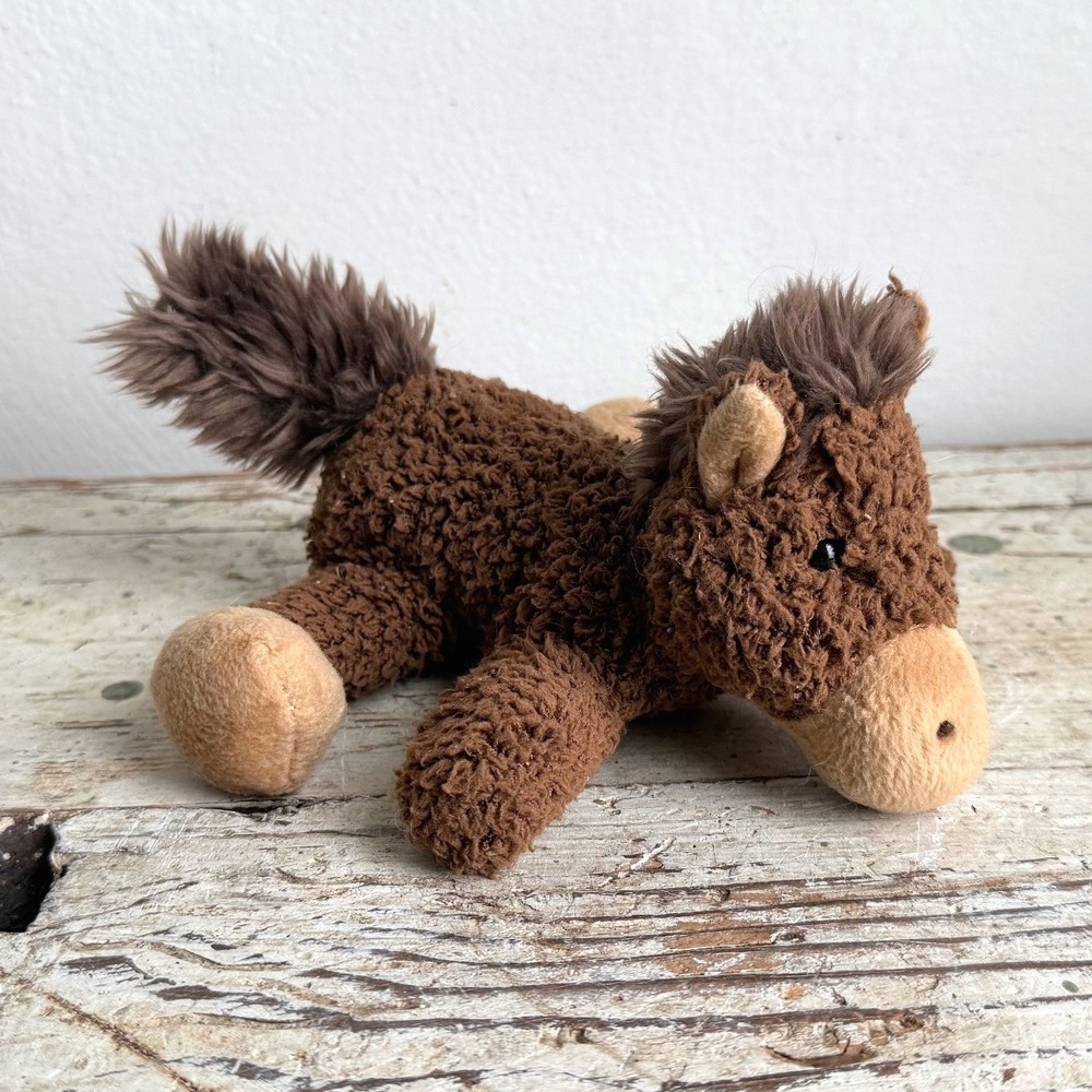 Amela Design Brown Horse Plush Curly Sherpa Floppy Toy 8"